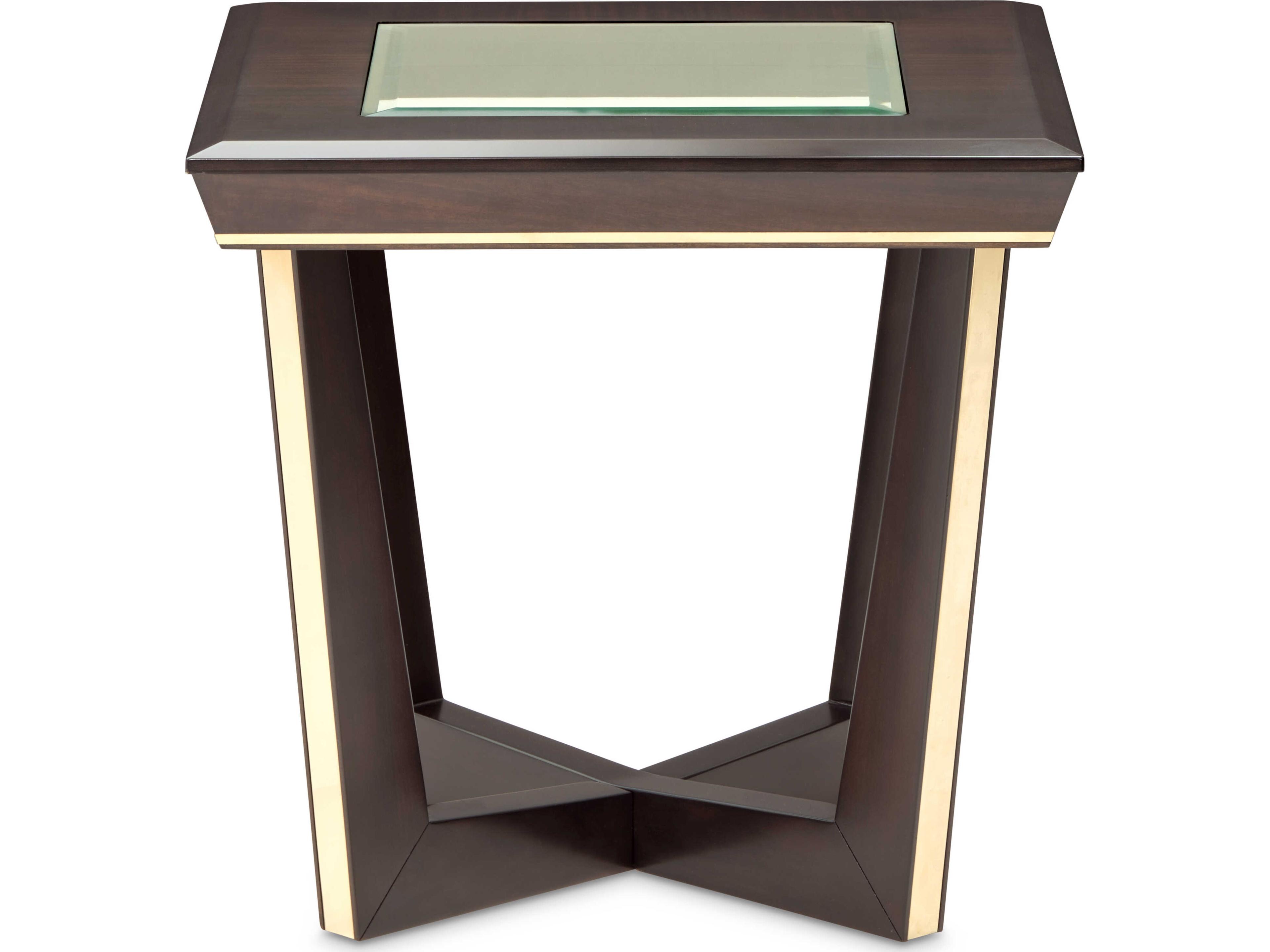 Michael Amini Belmont Place Square Glass Espresso End Table