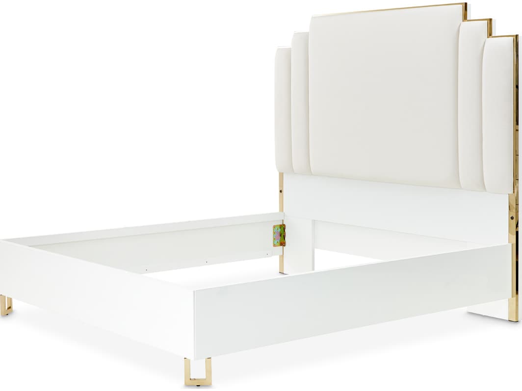 Michael Amini Palm Gate White Upholstered King Platform Bed