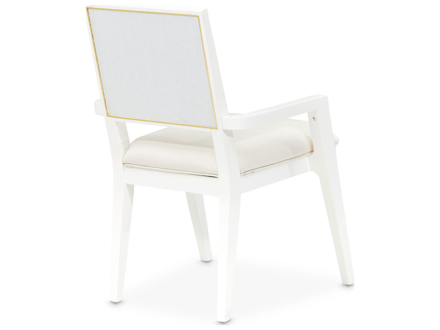 Michael Amini Palm Gate White Upholstered Arm Dining Chair