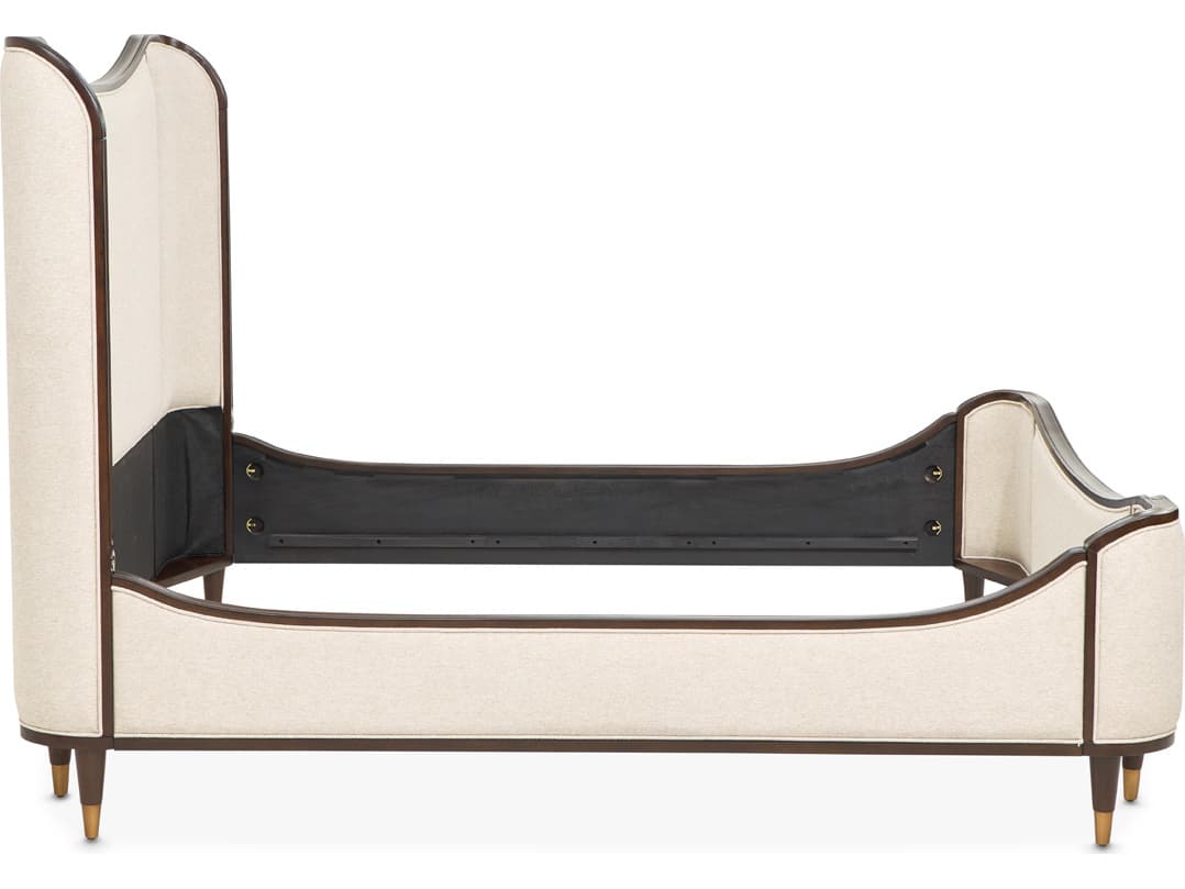 Michael Amini Camellia Field Linen Warm Pecan Beige Poplar Wood Upholstered King Panel Bed
