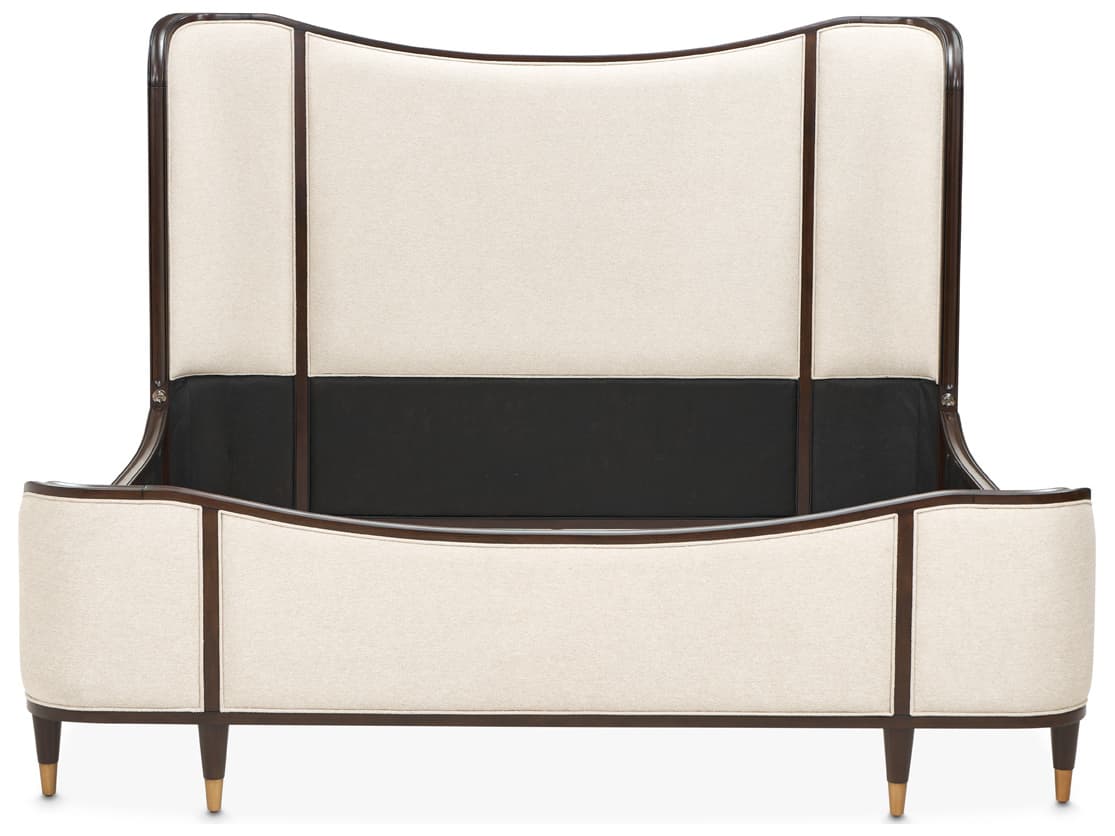 Michael Amini Camellia Field Linen Warm Pecan Beige Poplar Wood Upholstered Queen Panel Bed