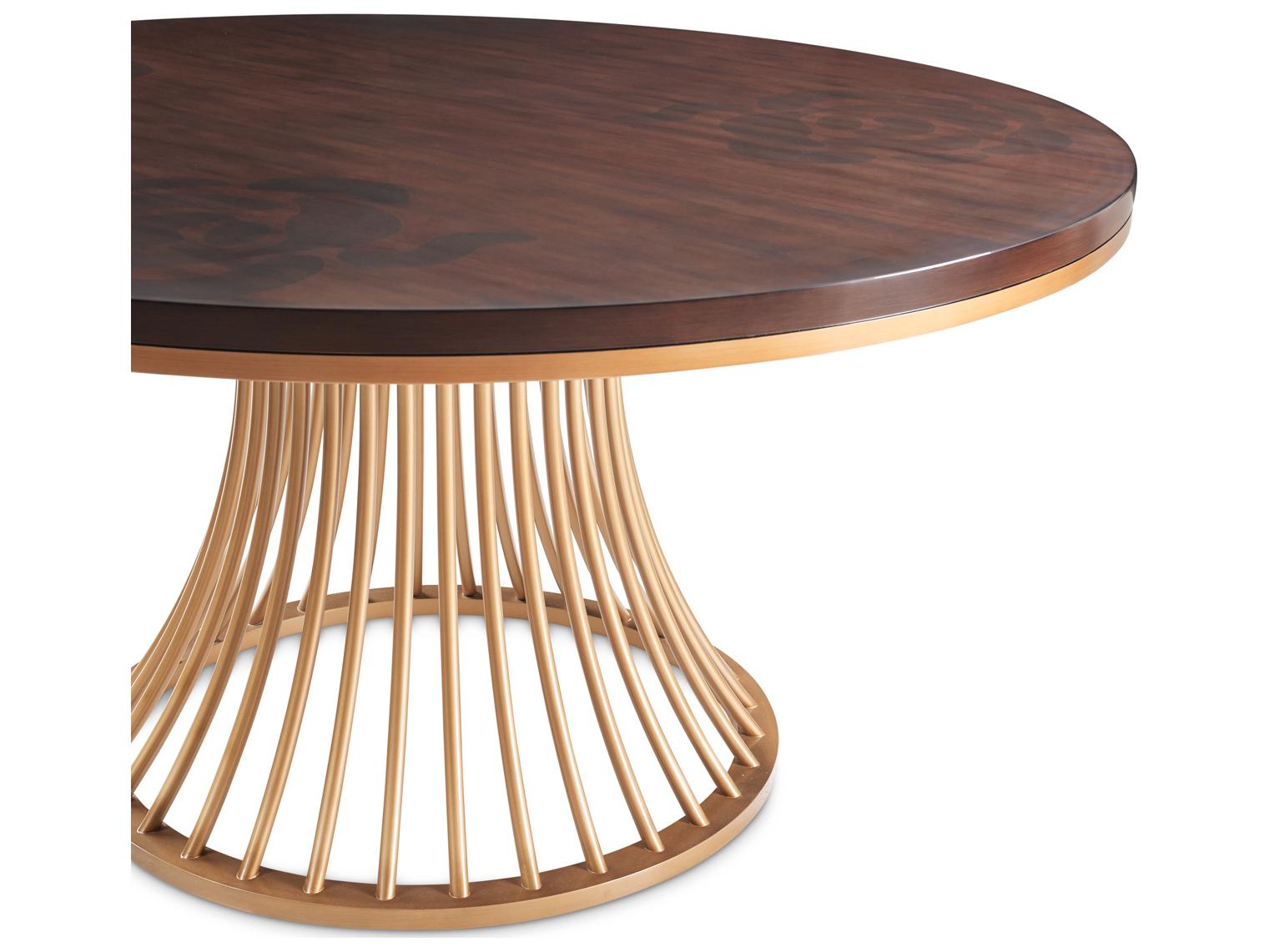 Michael Amini Camellia Field Warm Pecan Round Wood Dining Table
