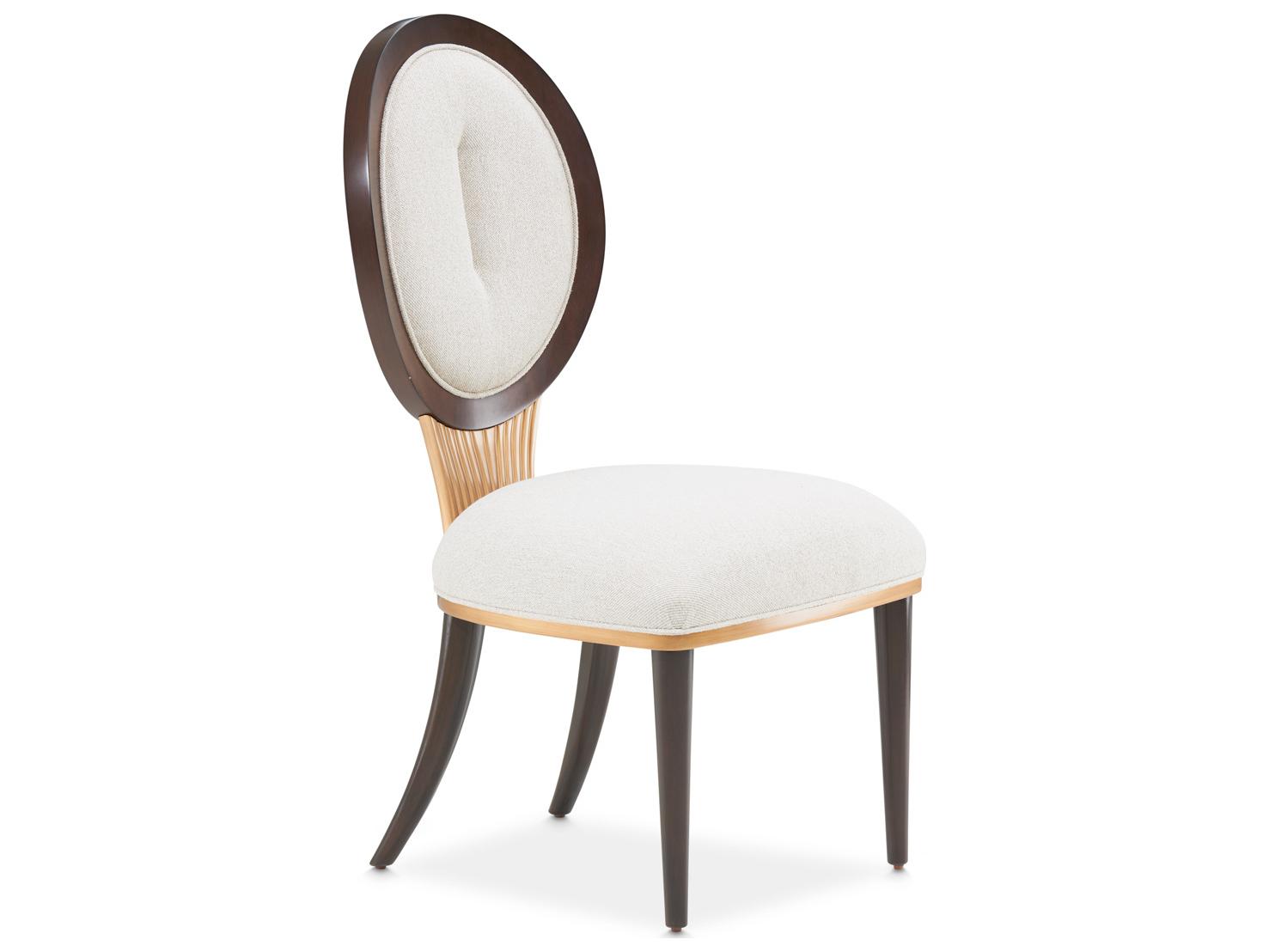 Michael Amini Camellia Field Warm Pecan Rubberwood Brown Upholstered Armless Dining Chair Set of 2