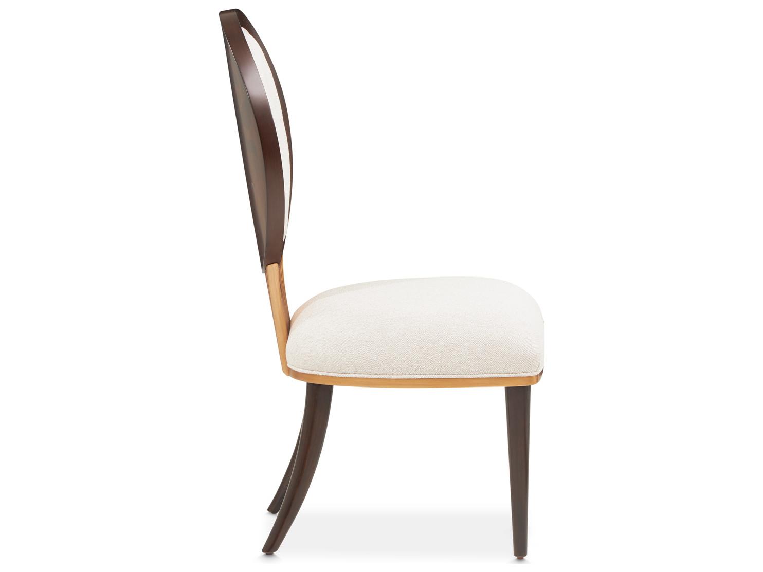 Michael Amini Camellia Field Warm Pecan Rubberwood Brown Upholstered Armless Dining Chair Set of 2