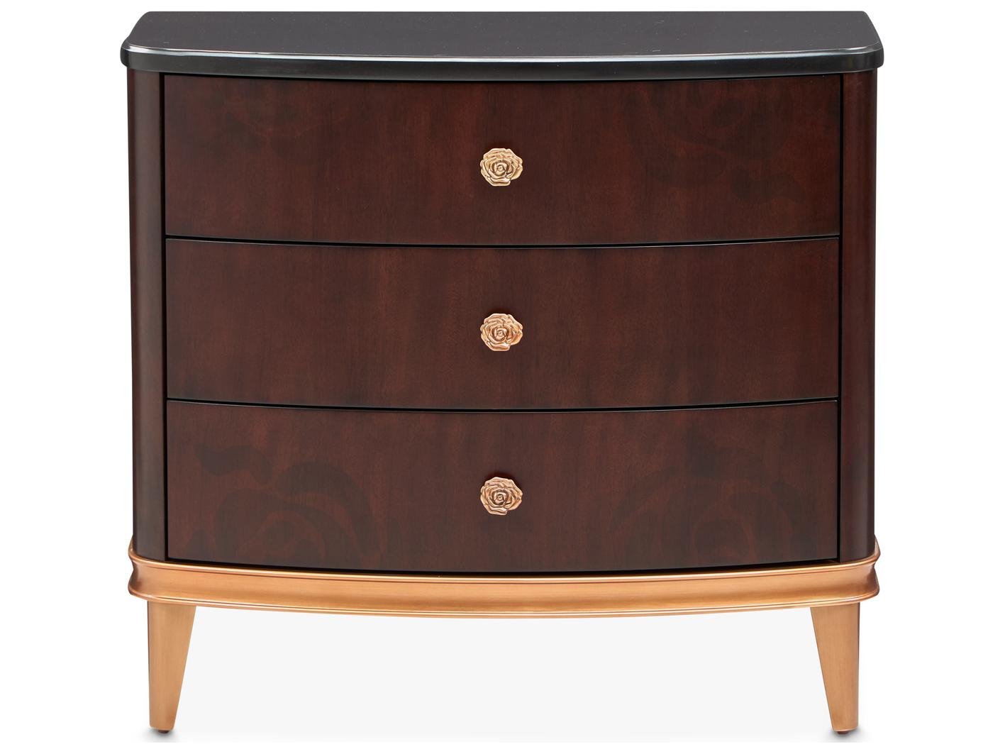 Michael Amini Camellia Field 3-Drawers Brown Poplar Wood Warm Pecan Nightstand