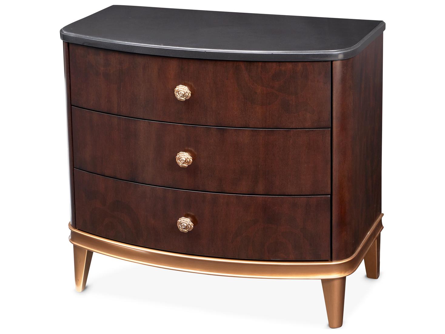 Michael Amini Camellia Field 3-Drawers Brown Poplar Wood Warm Pecan Nightstand
