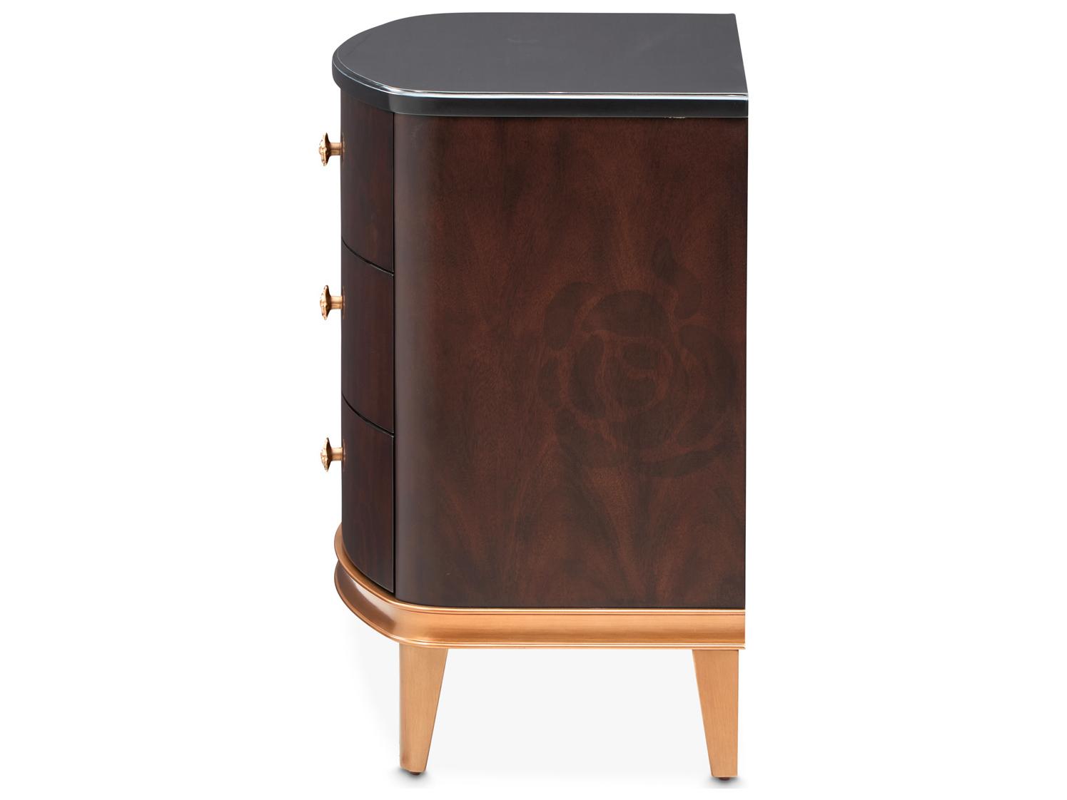 Michael Amini Camellia Field 3-Drawers Brown Poplar Wood Warm Pecan Nightstand