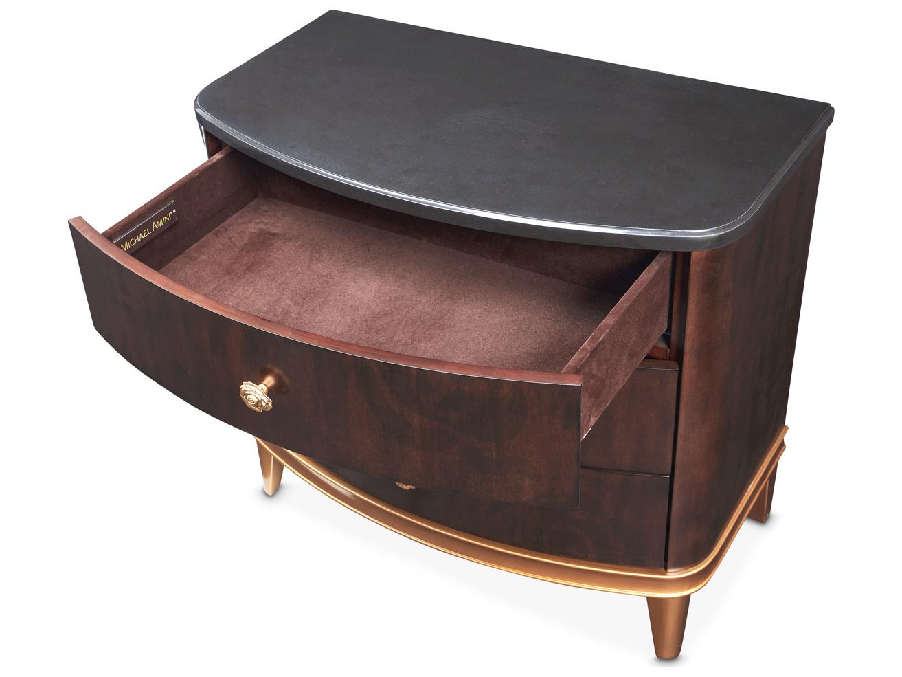 Michael Amini Camellia Field 3-Drawers Brown Poplar Wood Warm Pecan Nightstand