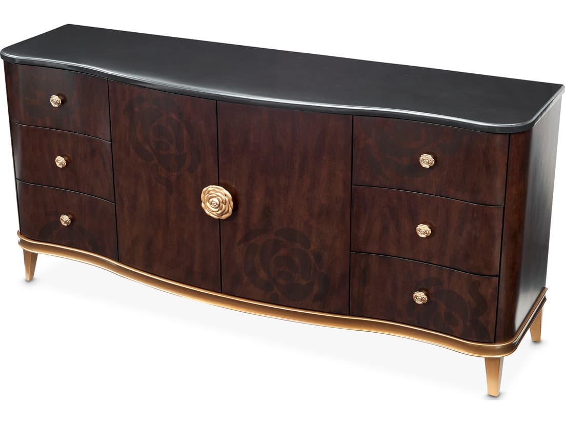 Michael Amini Camellia Field 6-Drawers Brown Poplar Wood Warm Pecan Dresser