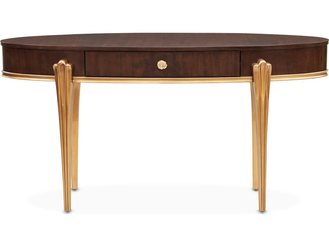 Michael Amini Camellia Field Warm Pecan Poplar Wood Vanity Table