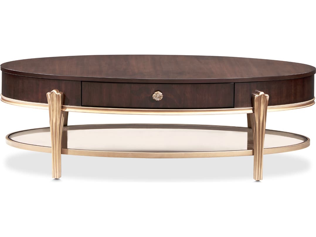 Michael Amini Camellia Field Oval Wood Warm Pecan Coffee Table