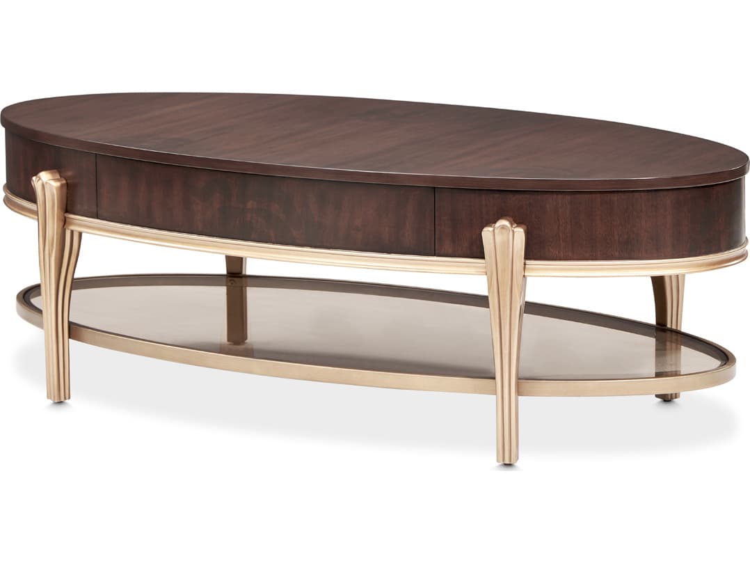 Michael Amini Camellia Field Oval Wood Warm Pecan Coffee Table