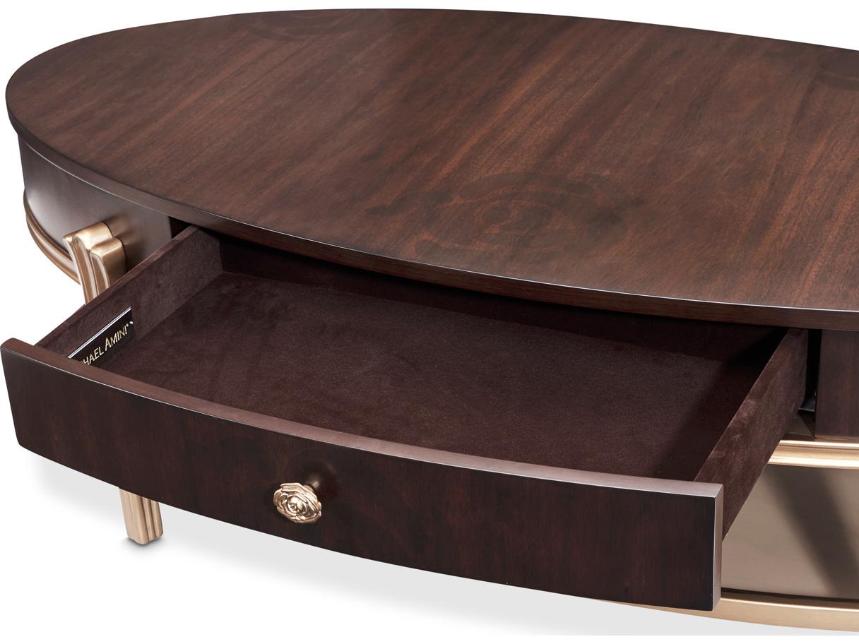 Michael Amini Camellia Field Oval Wood Warm Pecan Coffee Table