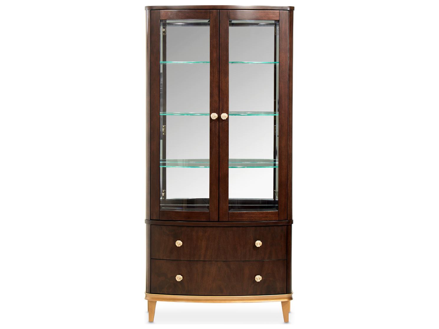 Michael Amini Camellia Field Poplar Wood Warm Pecan Display Cabinet