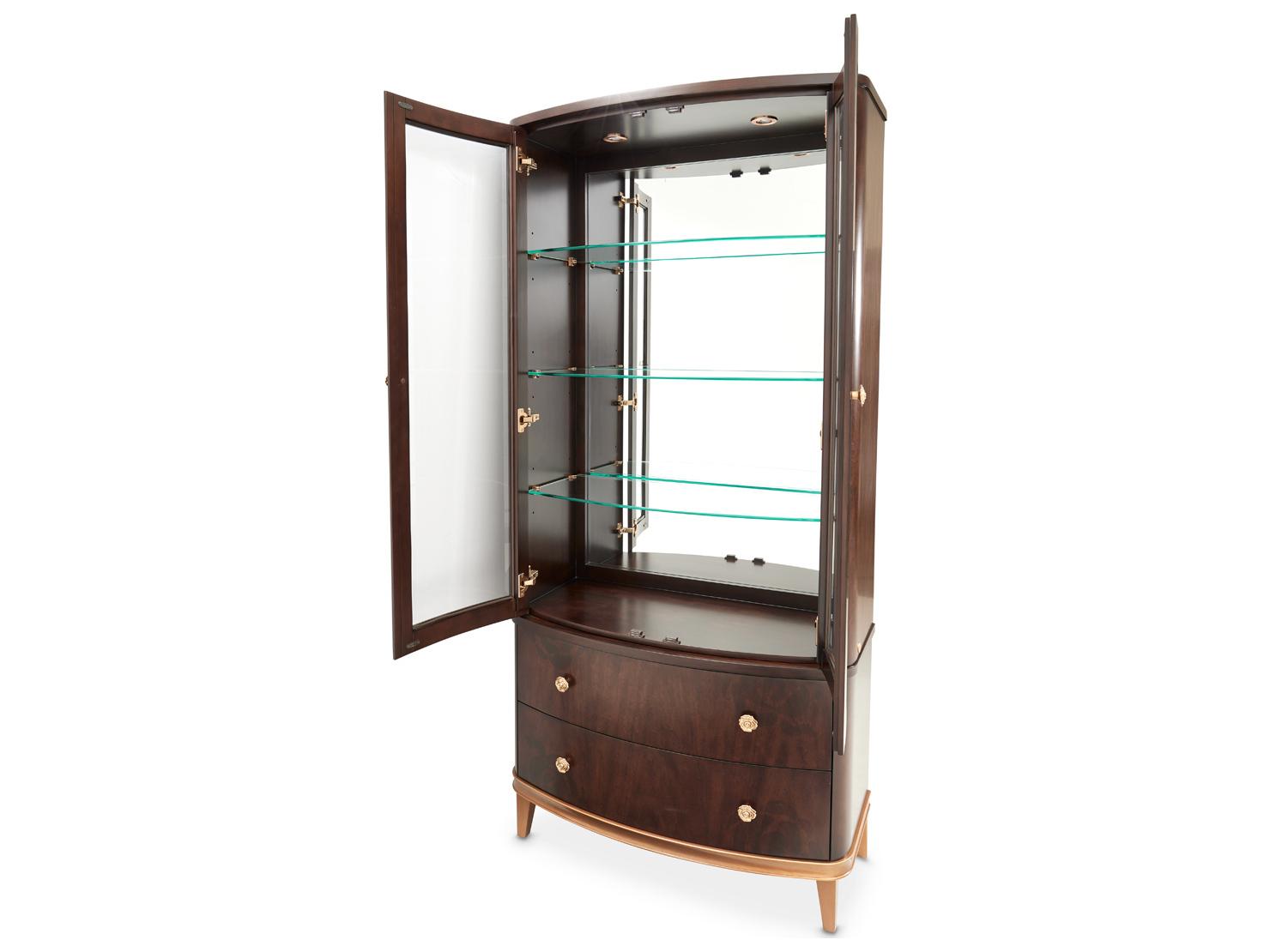 Michael Amini Camellia Field Poplar Wood Warm Pecan Display Cabinet