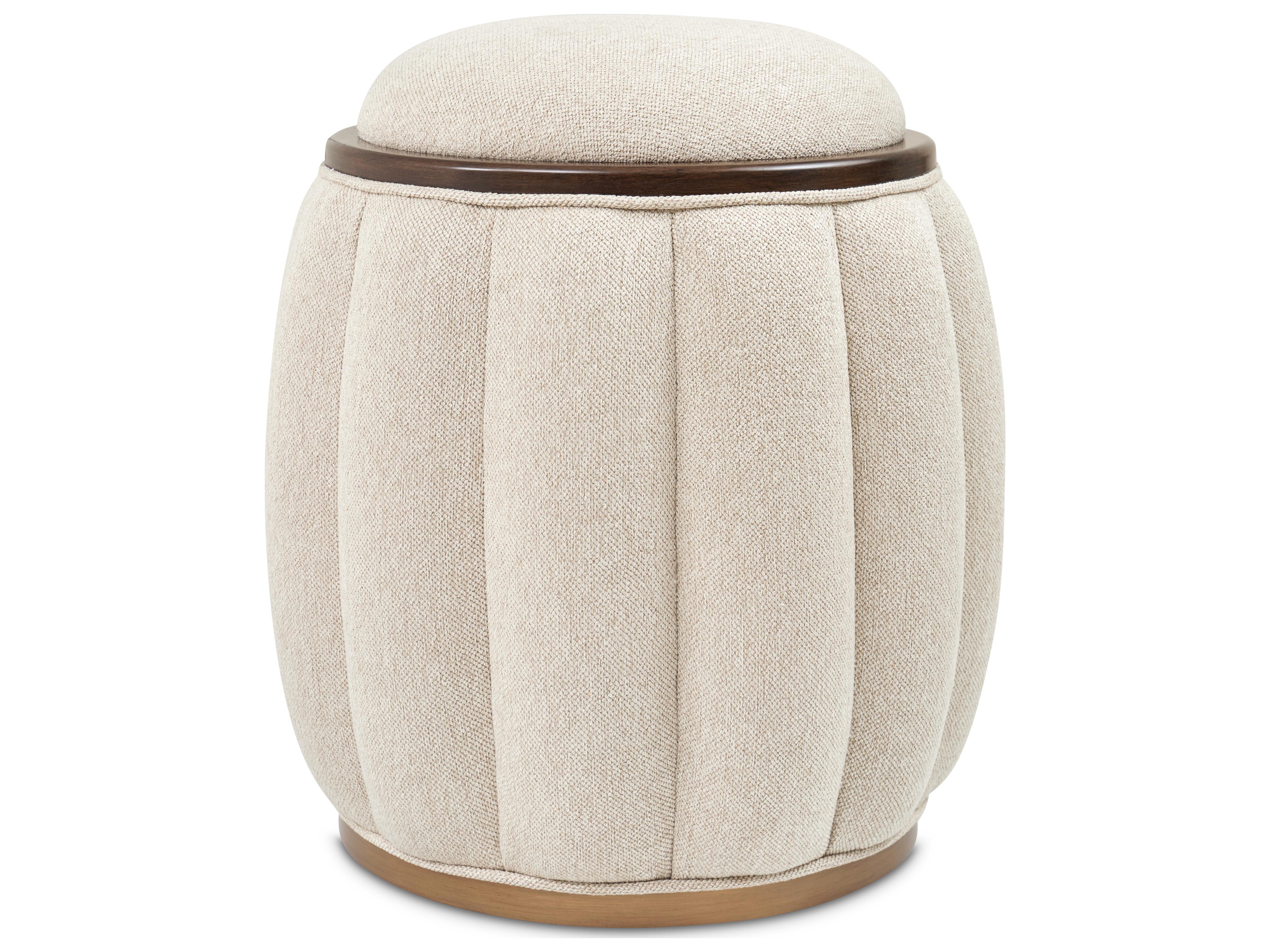 Michael Amini Camellia Field Warm Pecan Linen Beige Upholstered Accent Bench