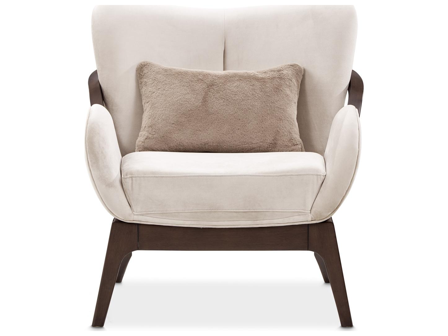 Michael Amini Camellia Field Beige Velvet Accent Chair Warm Pecan