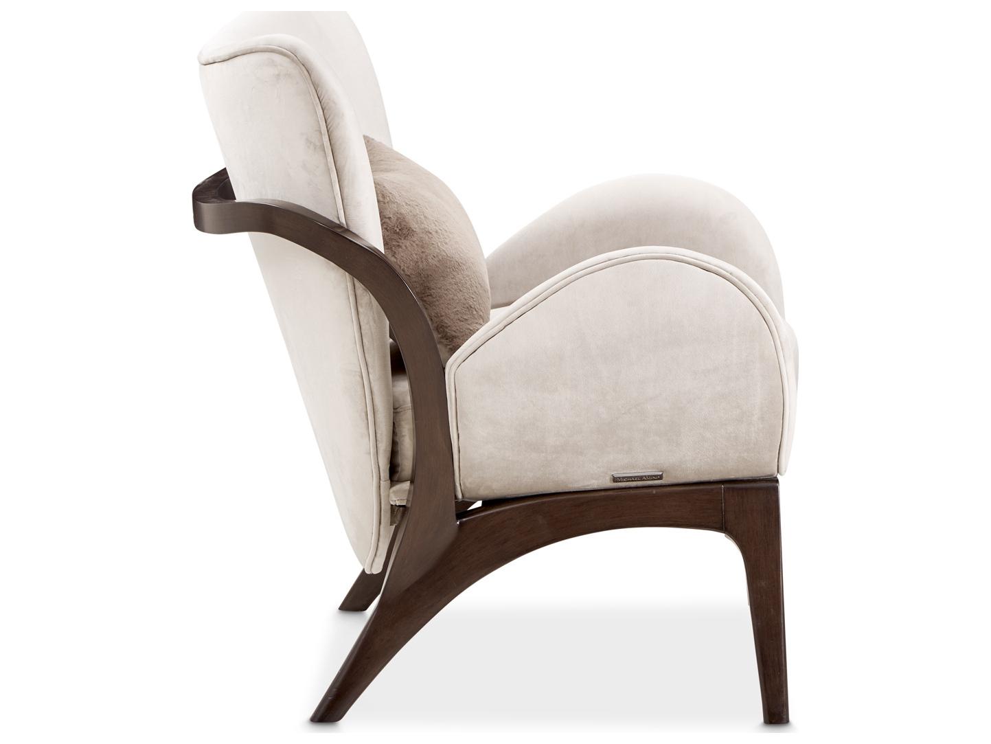 Michael Amini Camellia Field Beige Velvet Accent Chair Warm Pecan