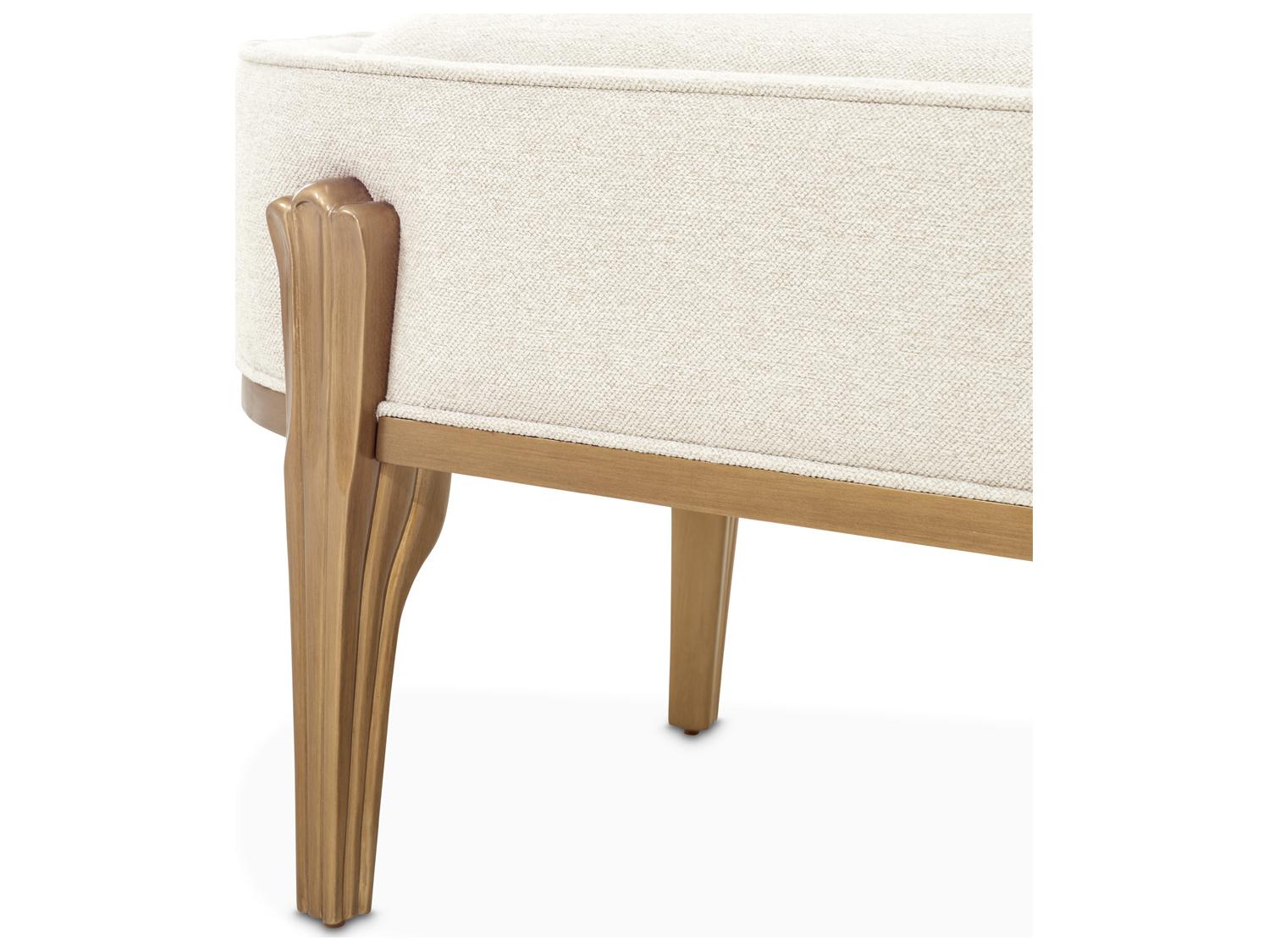 Michael Amini Camellia Field Warm Pecan Linen Antique Gold Beige Upholstered Accent Bench