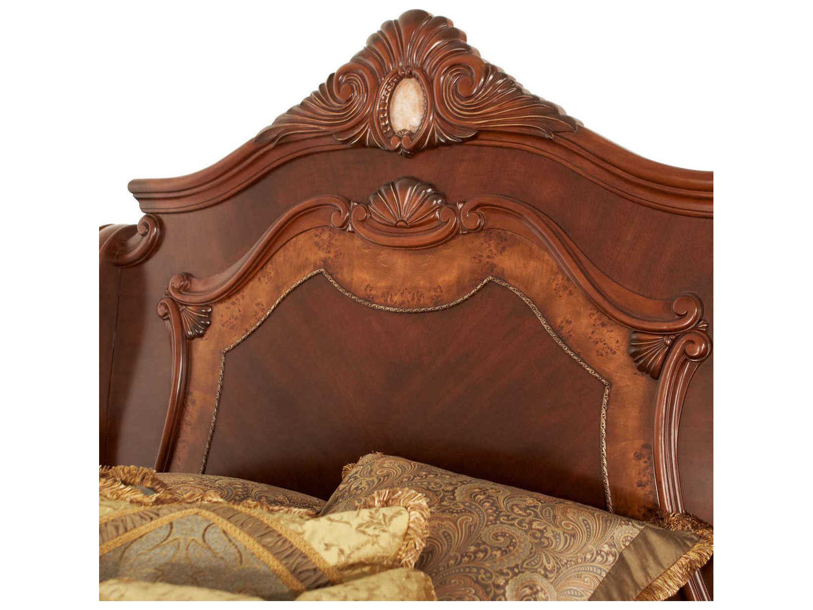 Michael Amini Cortina Honey Walnut Brown Solid Wood King Sleigh Bed