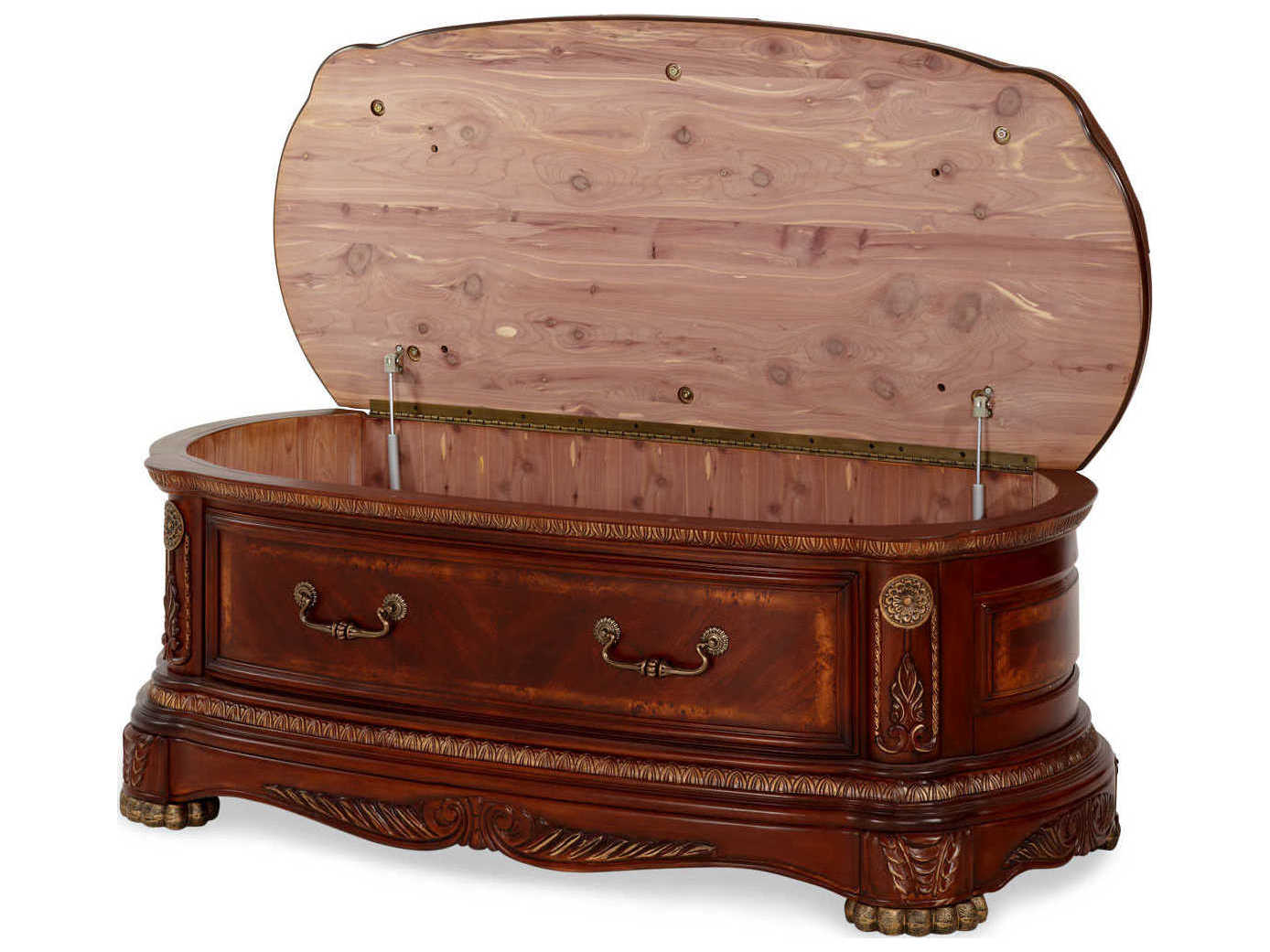 Michael Amini Cortina Honey Walnut Brown Faux Leather Accent Bench