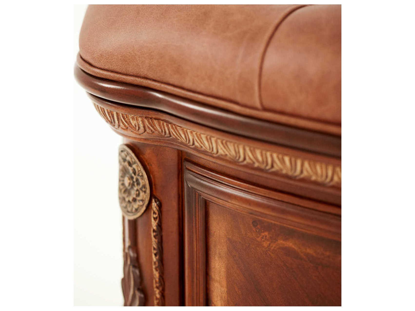 Michael Amini Cortina Honey Walnut Brown Faux Leather Accent Bench