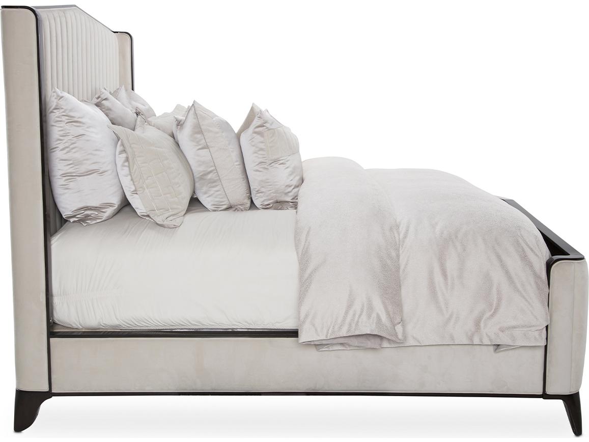 Michael Amini Paris Chic Gray Beech Wood Upholstered California King Panel Bed