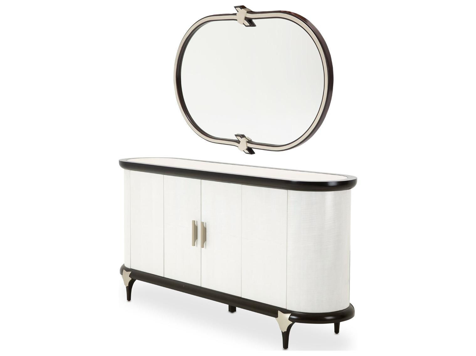 Michael Amini Paris Chic 72" Beech Wood Sideboard with Mirror Set
