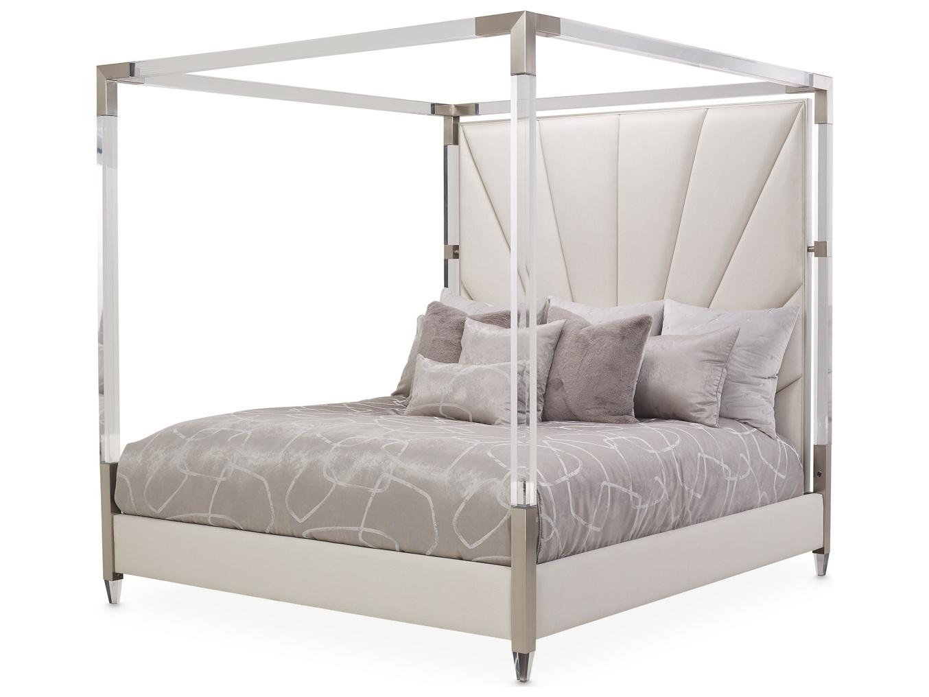 Michael Amini Penthouse Gray Beech Wood King Canopy Bed