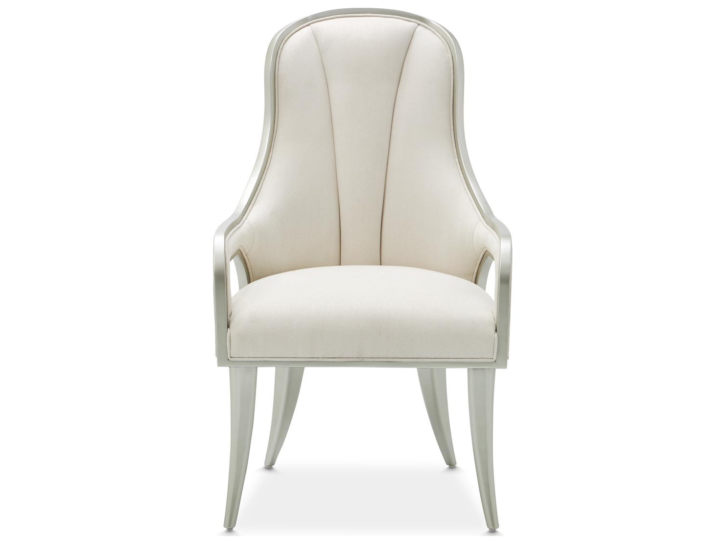 Michael Amini Penthouse Rubberwood White Upholstered Arm Dining Chair