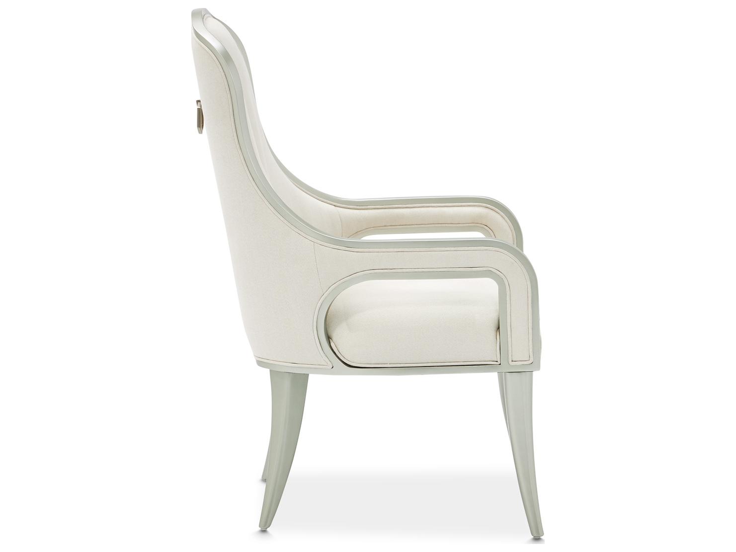 Michael Amini Penthouse Rubberwood White Upholstered Arm Dining Chair