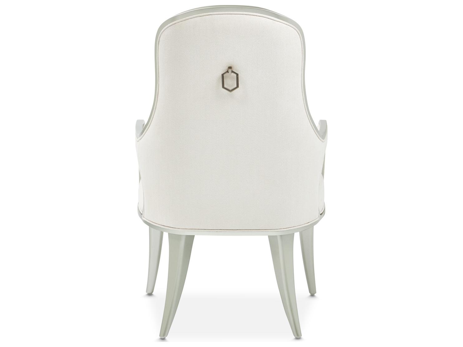 Michael Amini Penthouse Rubberwood White Upholstered Arm Dining Chair