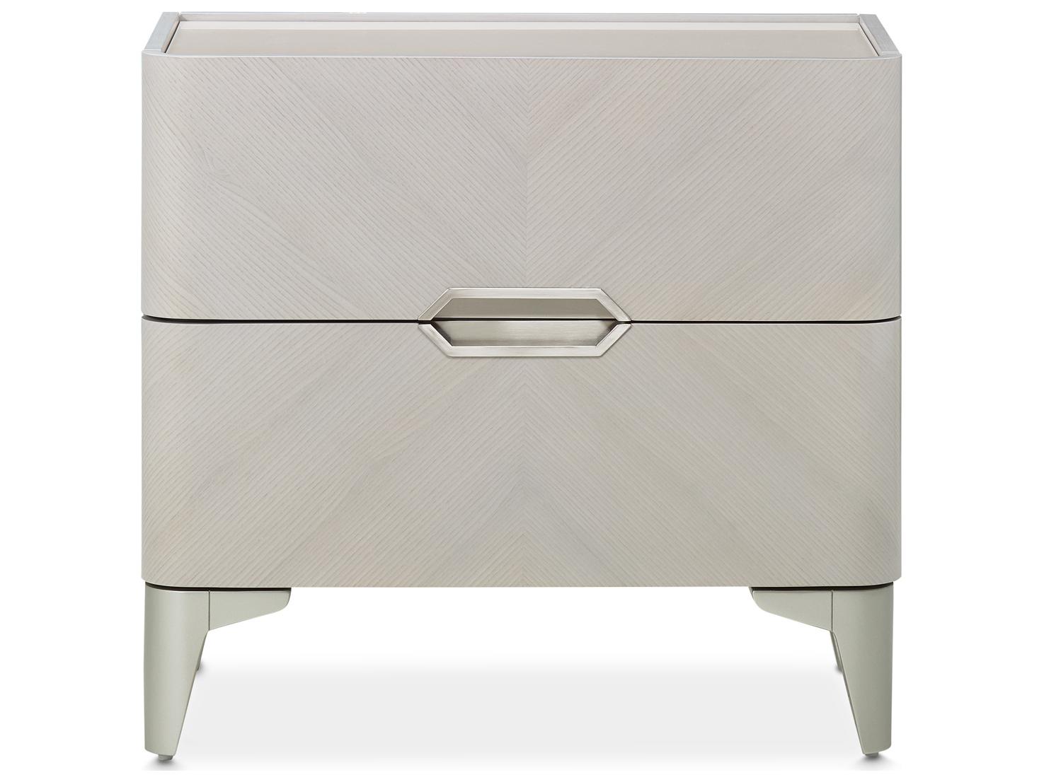 Michael Amini Penthouse 2-Drawers Gray Poplar Wood Nightstand