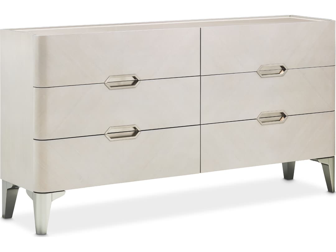 Michael Amini Penthouse 6-Drawers Gray Poplar Wood Double Dresser