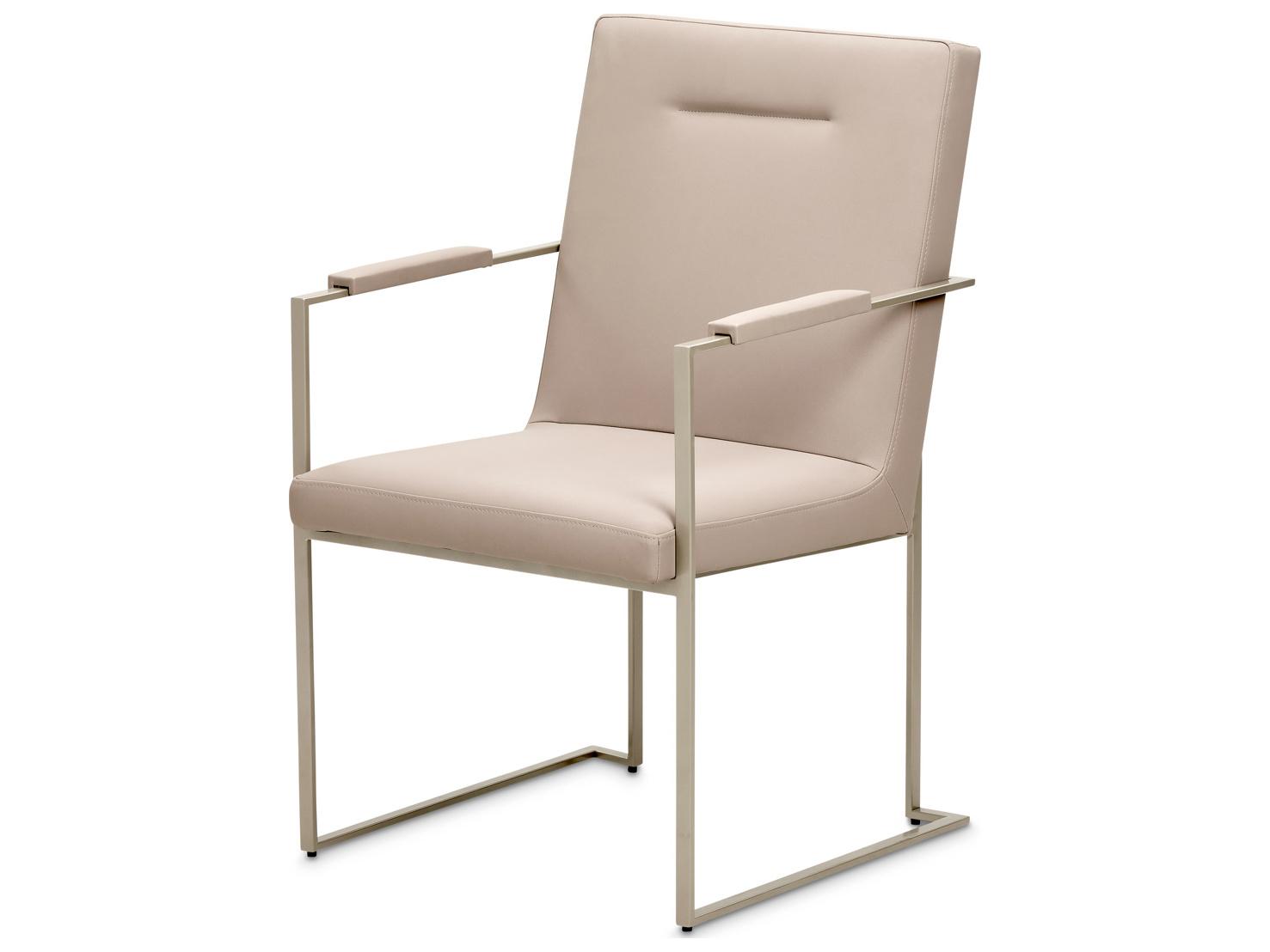 Michael Amini Marin Rubberwood Beige Arm Dining Chair