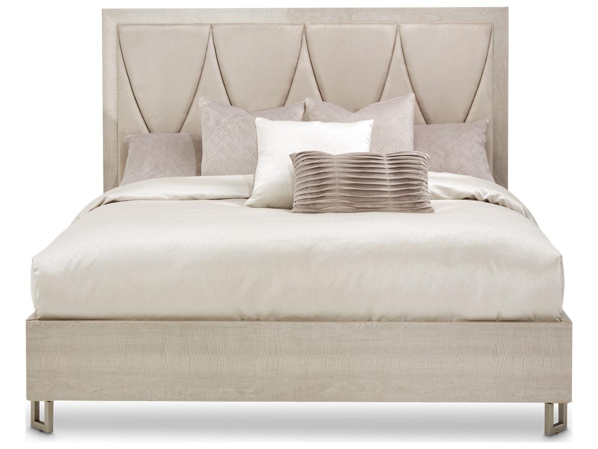 Michael Amini Marin Gray Upholstered California King Panel Bed