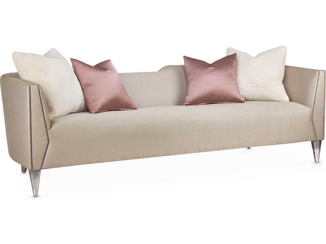 Michael Amini Linea Metallic Beige Upholstered Sofa