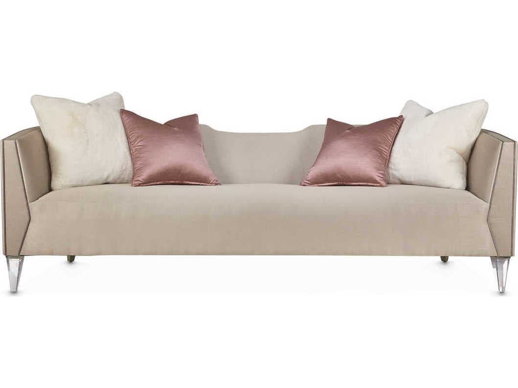 Michael Amini Linea Metallic Beige Upholstered Sofa