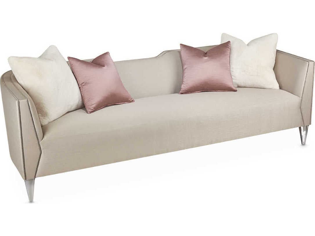 Michael Amini Linea Metallic Beige Upholstered Sofa