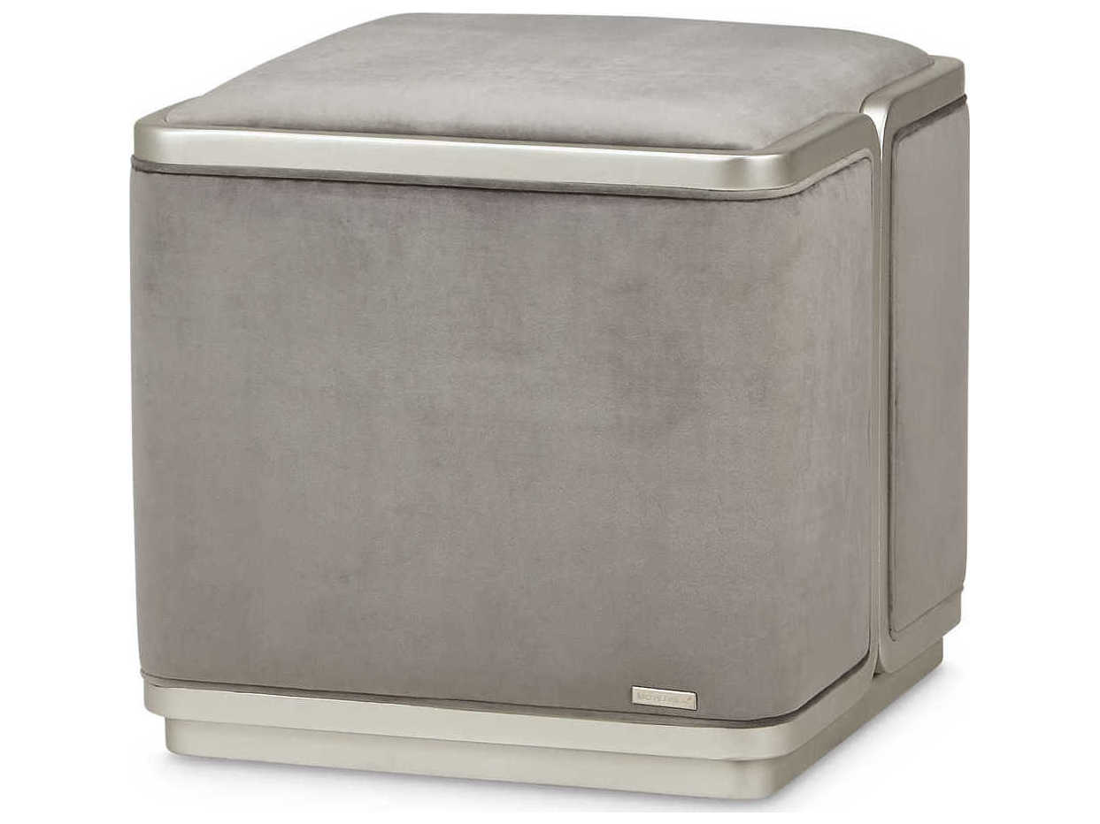 Michael Amini Linea Gray Pearl Velvet Upholstered Ottoman