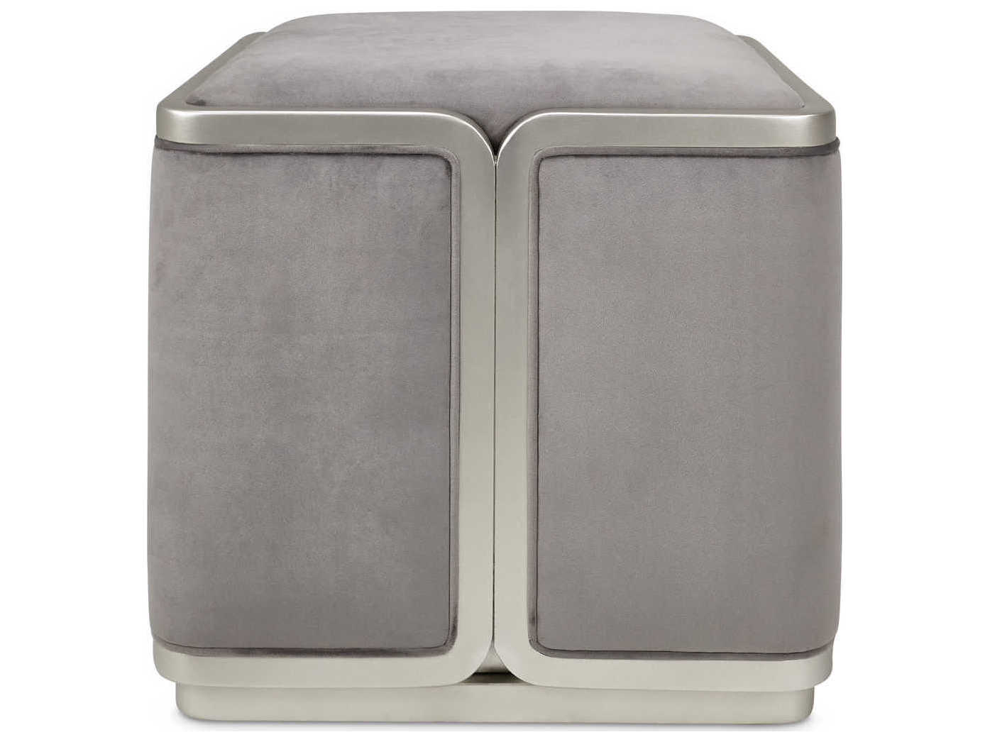 Michael Amini Linea Gray Pearl Velvet Upholstered Ottoman