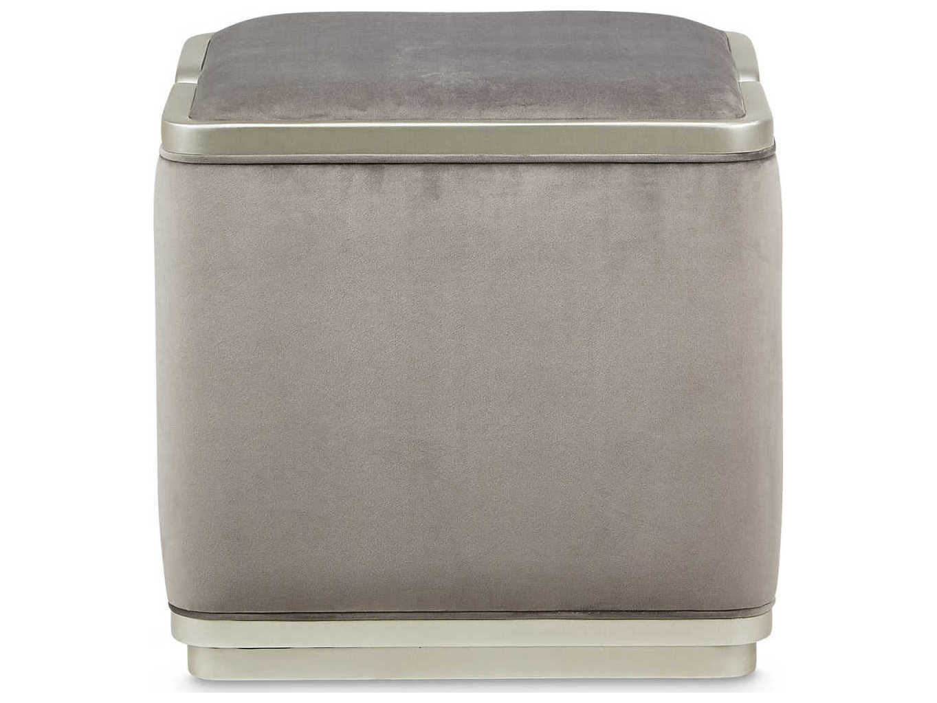 Michael Amini Linea Gray Pearl Velvet Upholstered Ottoman