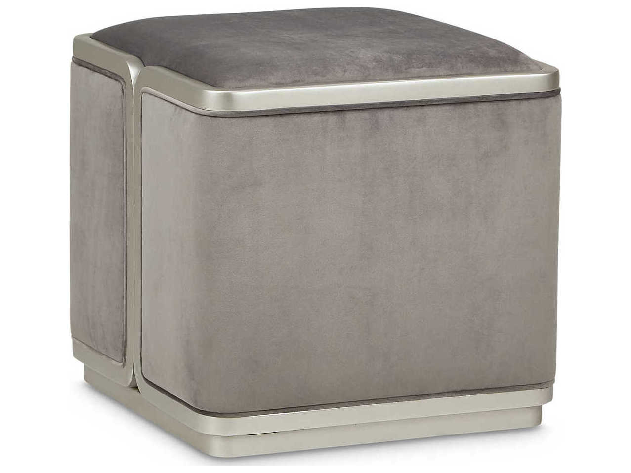 Michael Amini Linea Gray Pearl Velvet Upholstered Ottoman