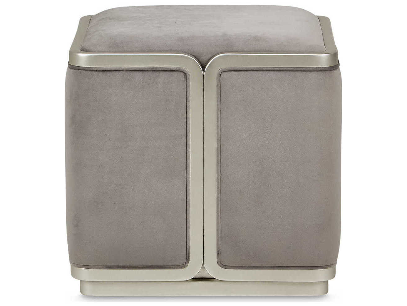 Michael Amini Linea Gray Pearl Velvet Upholstered Ottoman
