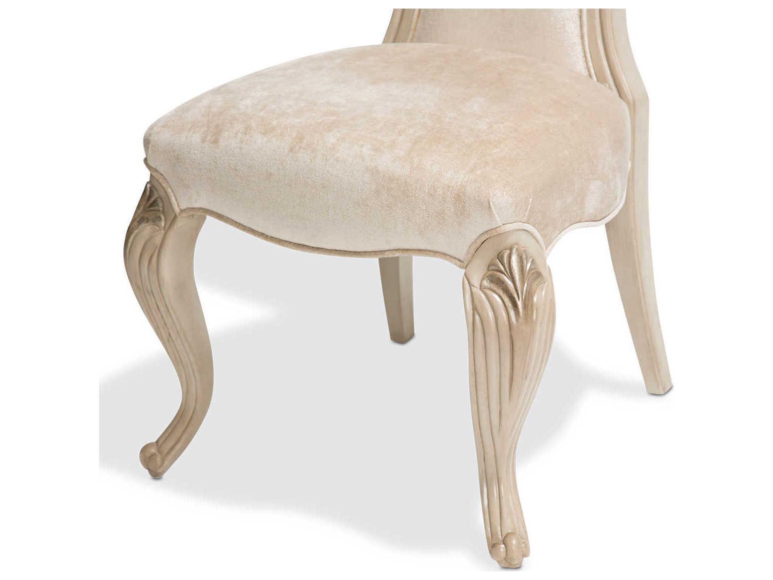 Michael Amini Platine De Royale Rubberwood Champagne Velvet Upholstered Armless Dining Chair