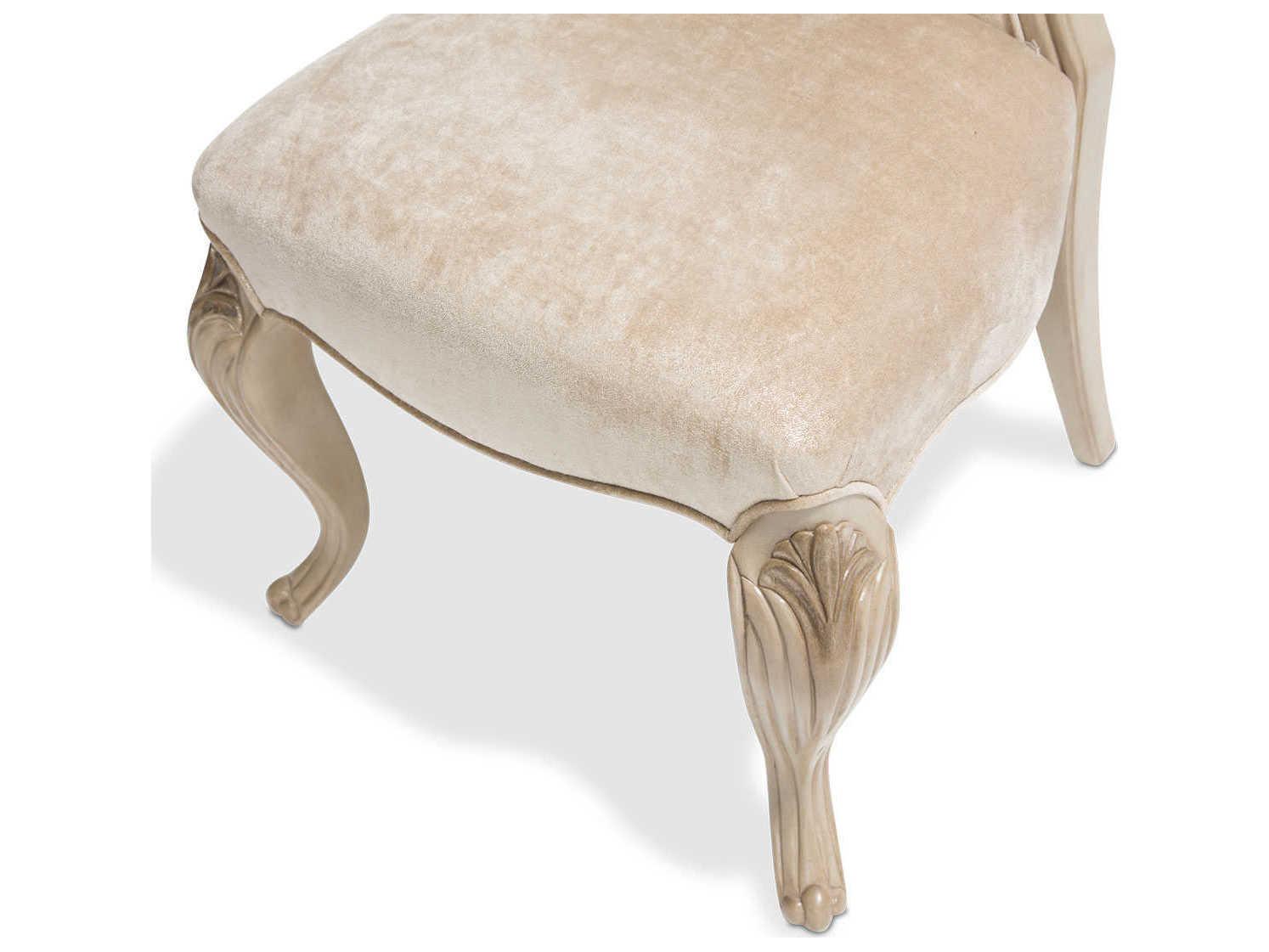 Michael Amini Platine De Royale Rubberwood Champagne Velvet Upholstered Armless Dining Chair