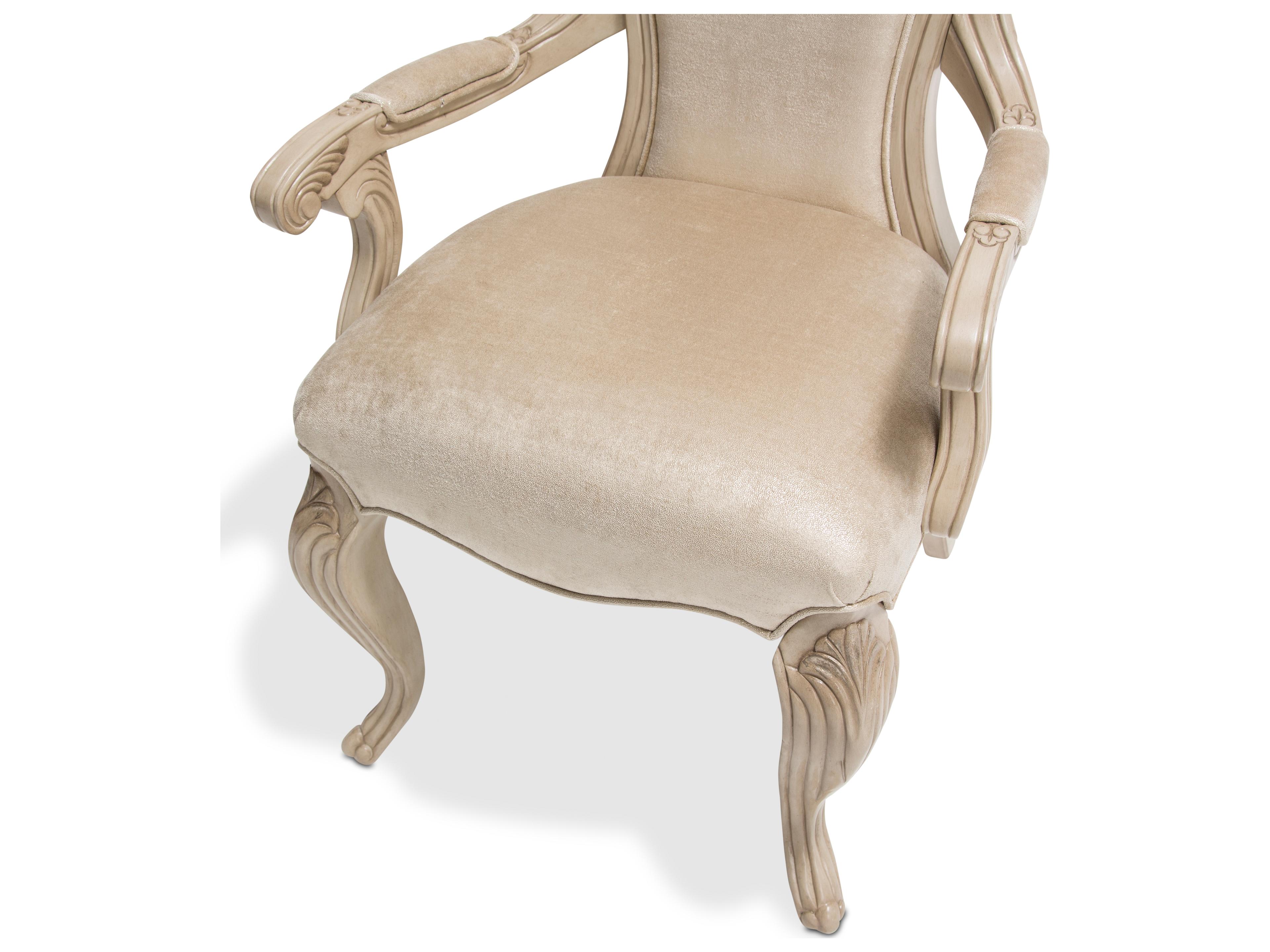 Michael Amini Platine De Royale Rubberwood Champagne Velvet Upholstered Arm Dining Chair