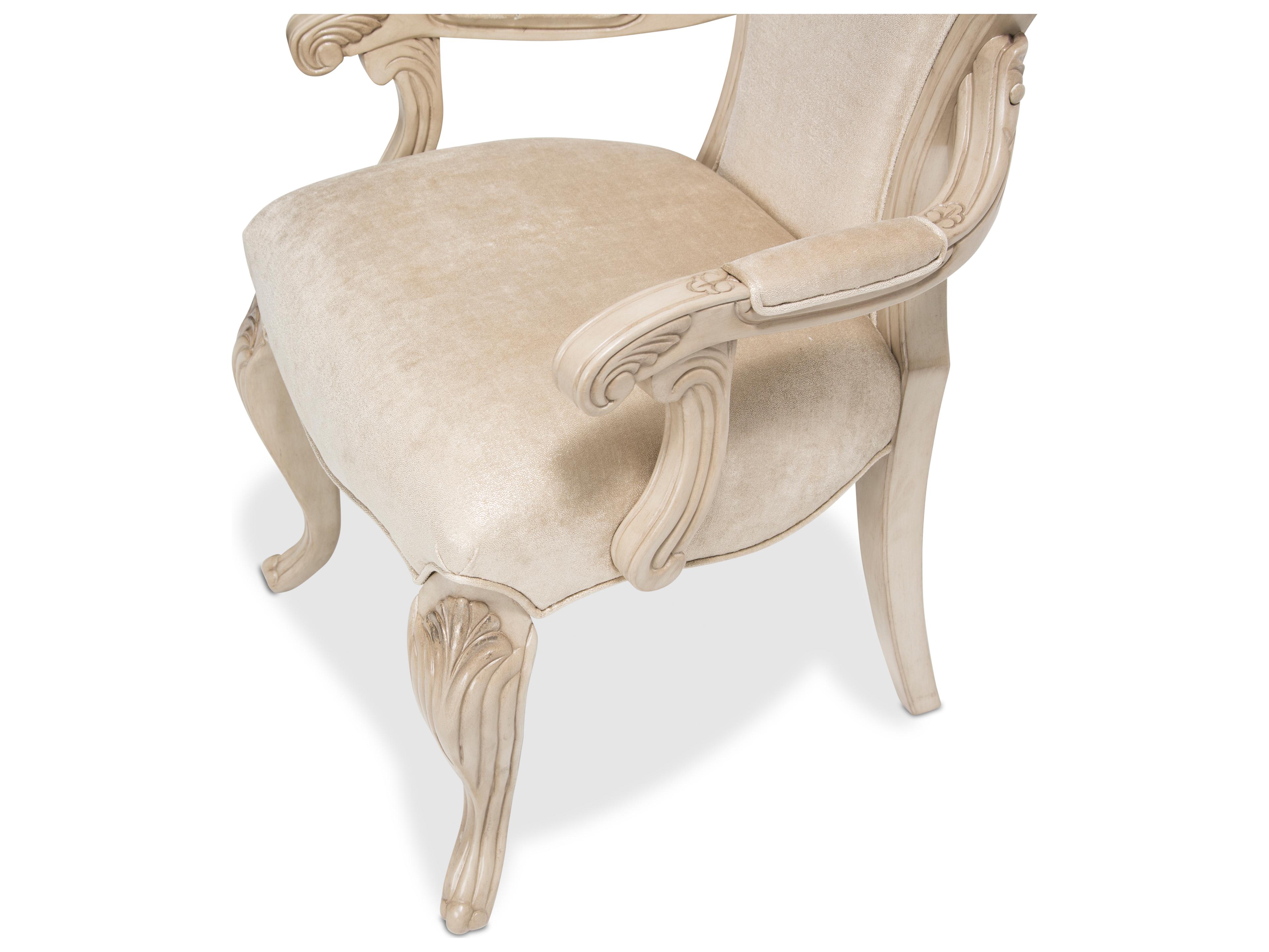 Michael Amini Platine De Royale Rubberwood Champagne Velvet Upholstered Arm Dining Chair