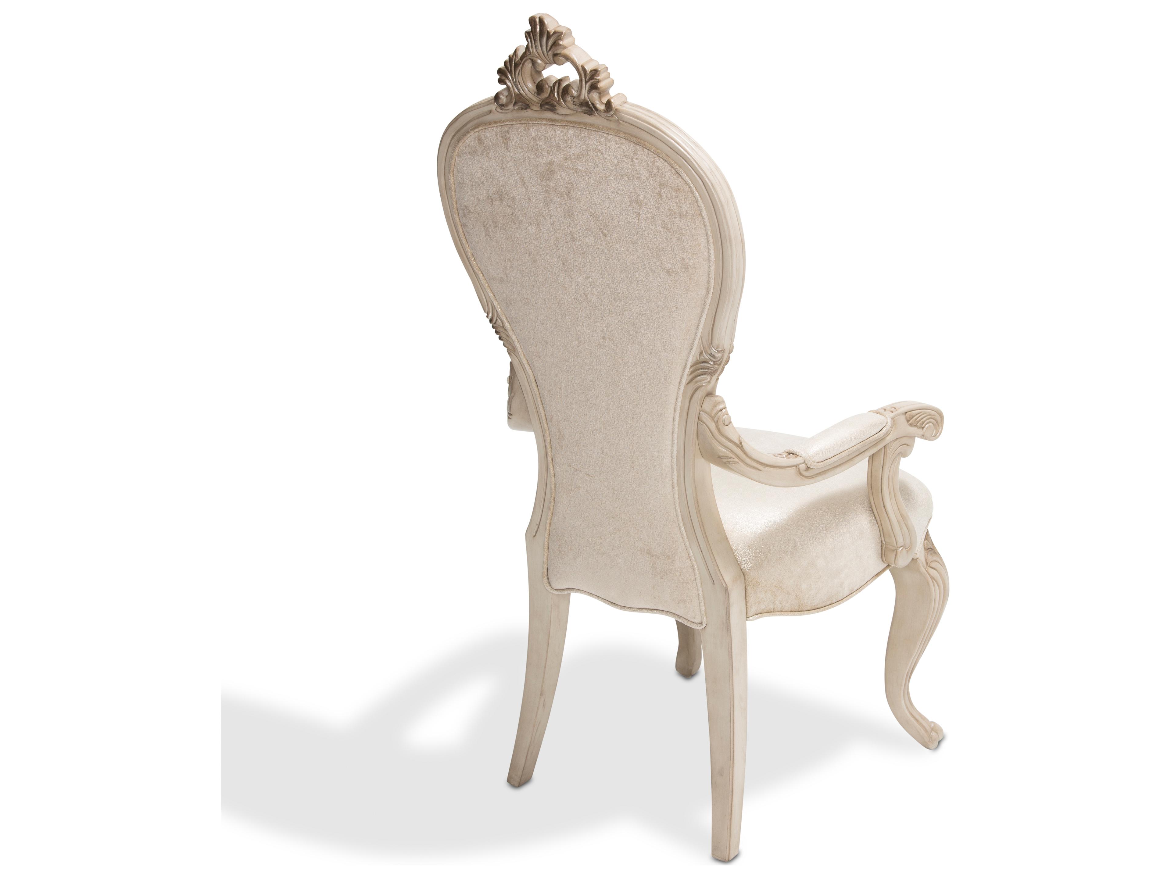 Michael Amini Platine De Royale Rubberwood Champagne Velvet Upholstered Arm Dining Chair