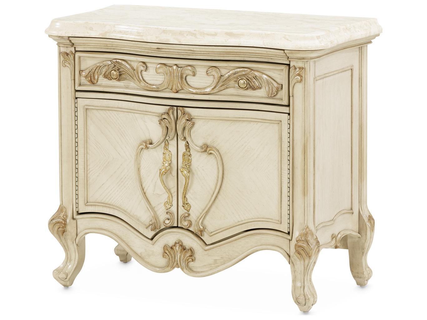 Michael Amini Platine De Royale 1-Drawer Champagne Poplar Wood Nightstand